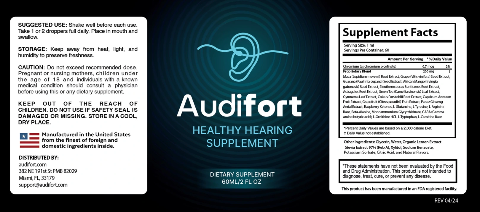 Audifort Ingredients Label